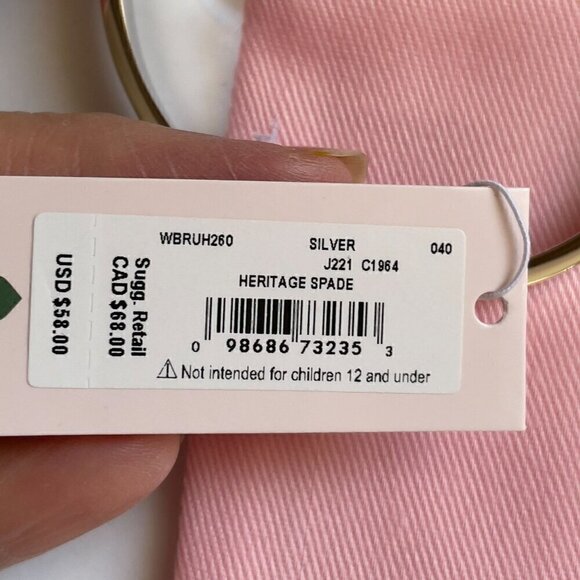 NWT Kate Spade Silver Heritage Spade Logo Metal Button Bangle Bracelet Dust Bag - Picture 10 of 10